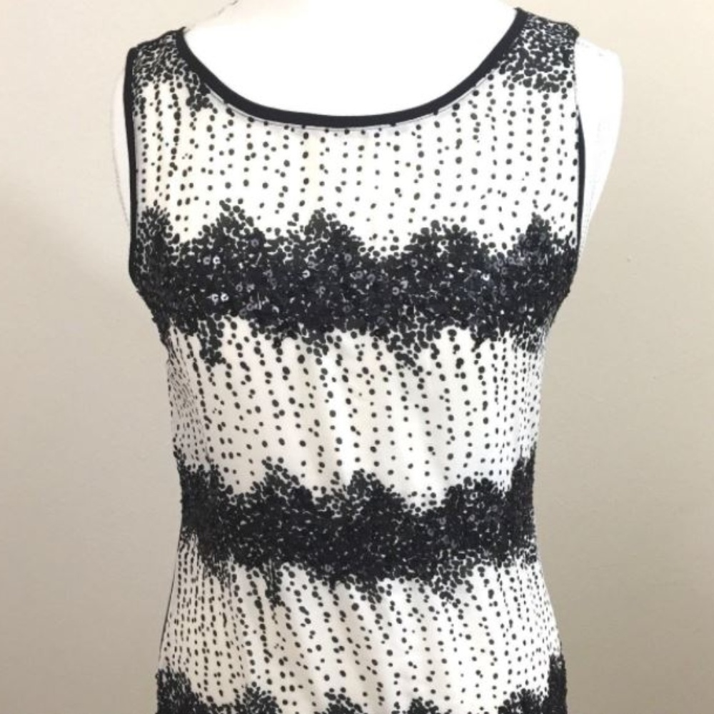 LOFT White Sheer Tank with Black Beaded Bands